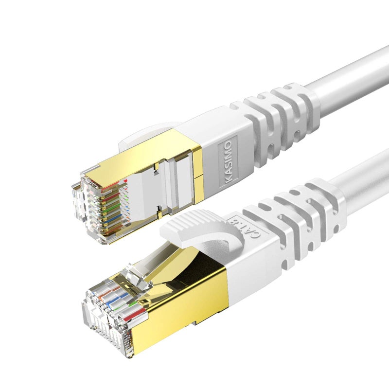 KASIMO CAT 8 Ethernet Cable 6 FT, Cat8 Internet Cable 40Gbps with RJ45 Gold Plated Connector SFTP, High Speed Gaming LAN Patch Cable, Compatible with Cat5/Cat6/Cat7, White (White, 6FT 1 Pack) - Image 1